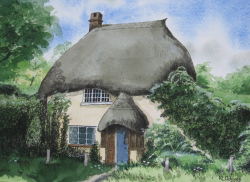 Painting of thatched cottage by Neil Adams