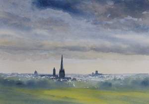 Watercolour painting ofNorwich from Mousehold Heath